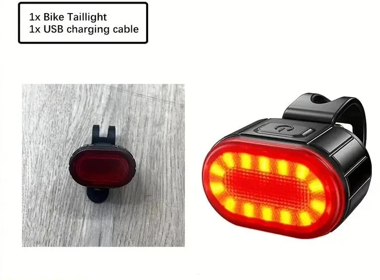 Bicycle Front & Rear Light Set Rechargeable LED Headlight Taillight Portable Floodlight for Mountain Road Biking Night Riding