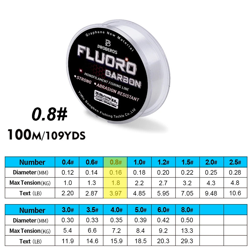 PROBEROS 100M Fluorocarbon Coating Fishing Line 2.2LB-29.3LB Carbon Fiber Monofilament Leader Line Carp Fishing Sinking Line