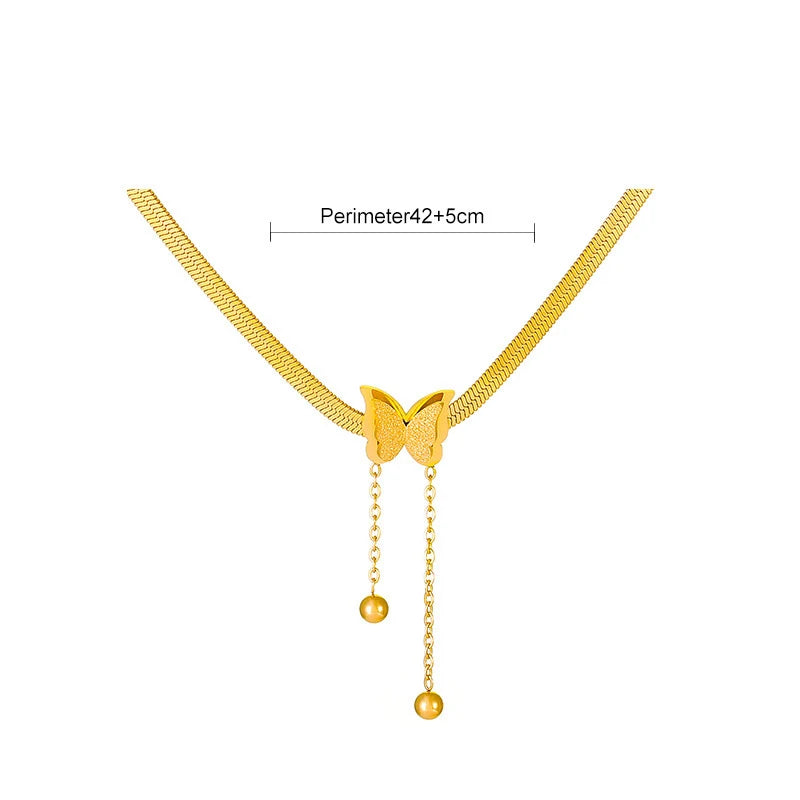 Stainless Steel Frosted Butterfly Necklace For Women Gold Silver Color Snake Chain Choker Necklace Female Fashion Party Jewelry