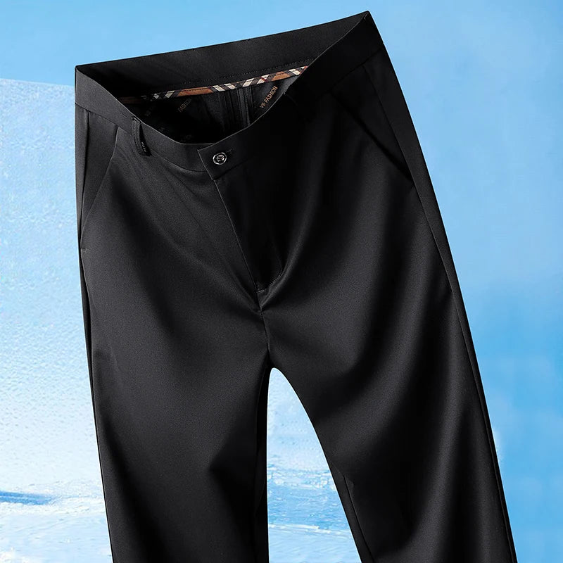 29-42 Men's Summer Pants Thin Straight Stretch Casual Pants with No Trace No Ironing Fabric Silky and Cool Feeling