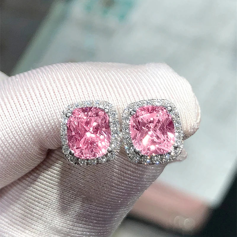 CAOSHI Luxury Women's Stud Earrings for Party Dazzling Pink/White/Yellow Zirconia Accessories Exquisite Design Jewelry Chic Gift