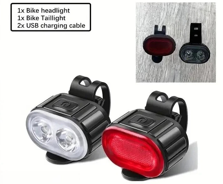 Bicycle Front & Rear Light Set Rechargeable LED Headlight Taillight Portable Floodlight for Mountain Road Biking Night Riding