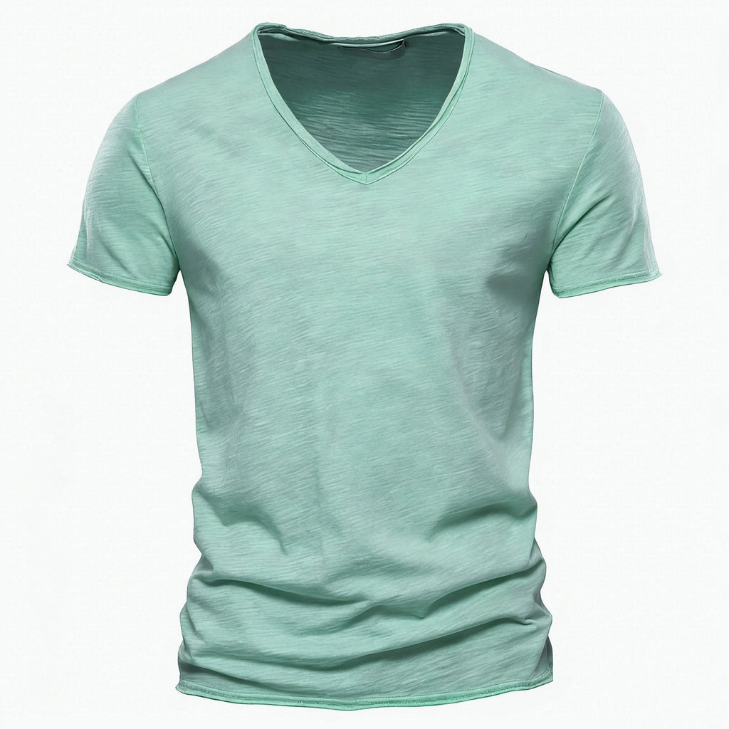 AIOPESON100% Cotton Men T-shirt V-neck Fashion Design Slim Fit Soild T-shirts Male Tops Tees Short Sleeve T Shirt O-neck For Men