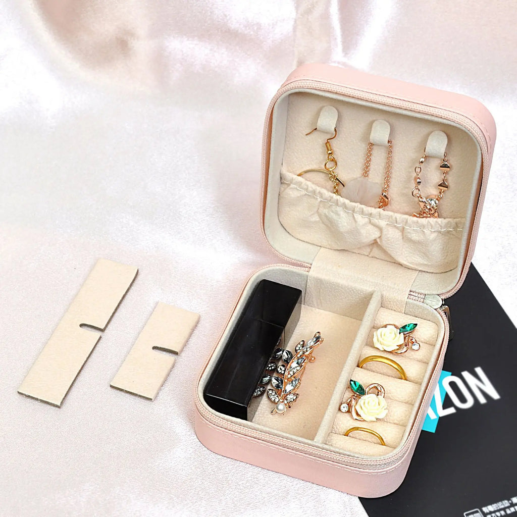 Wunionup Portable Mini Jewelry Travel Case PU Leather Organizer Box Jewelry Storage Holder for Girls Womens Earring, Necklace