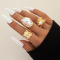 Tocona 2024 New Fashion Luxury Imitation Pearl Open Ring Sets for Women Elegant Gold Color Ring Party Jewelry Accessories
