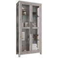 Glass Display Cabinet, Tall Curio Cabinet with Tempered Glass Doors for Living Room, Trophy Display Case Avalon Gray Wash