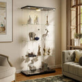 Display Cabinet with LED Lights and Lock, 4Shelf Tempered Glass Curio Cabinet with 2 Doors, Collectible Display Showcase for Li