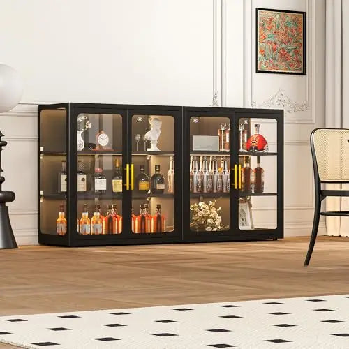 Display Cabinet with Glass Doors and RGB Lights for Collectibles | 34" Curio Cabinet with 2 Adjustable Shelves