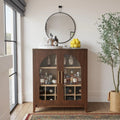Tall Storage Cabinet Fluted Pantry Cabinets with Glass Doors, Wooden Kitchen Food Cupboard, Adjustable Shelves, Modern Display
