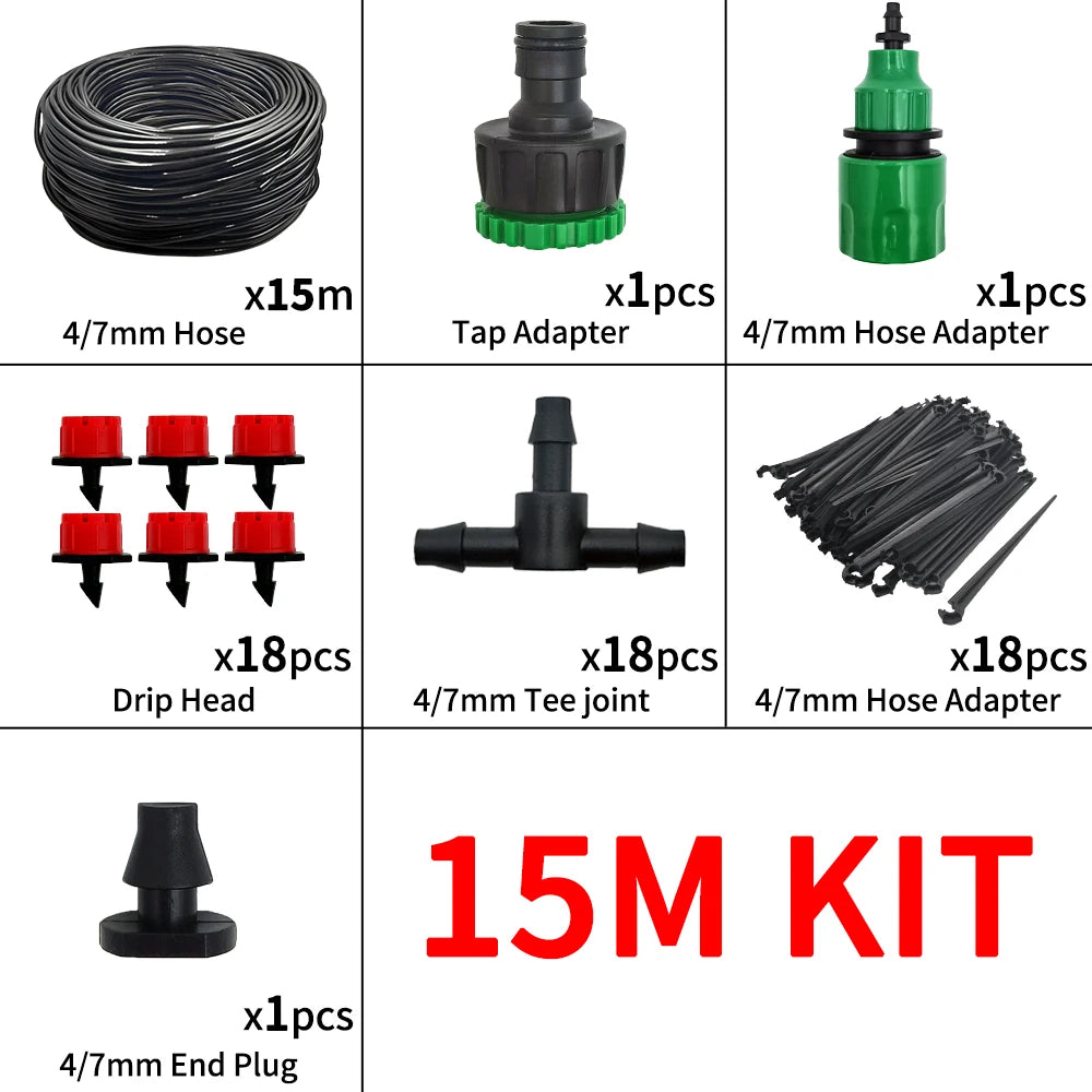 Micro Drip Irrigation System Portable 20M Automatic Watering with Adjustable Drippers Misting Watering Kits Garden Hose