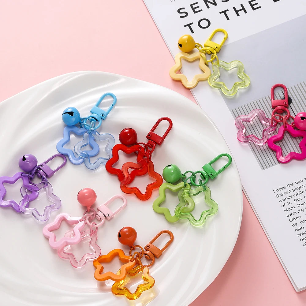 1pc Acrylic Star Keychains with Small Bell Shaped Hollow Pentagram Pendants for Gift Phone Pendants Jewelry Accessories