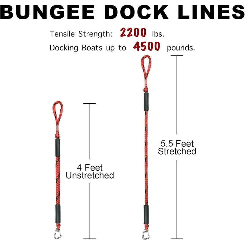 Docking Rope 1pcs 4 Feet Bungee Dock Line Mooring Ropes for Dockingi with Stainless Steel Clip Accessories Boat/Yacht Anchor