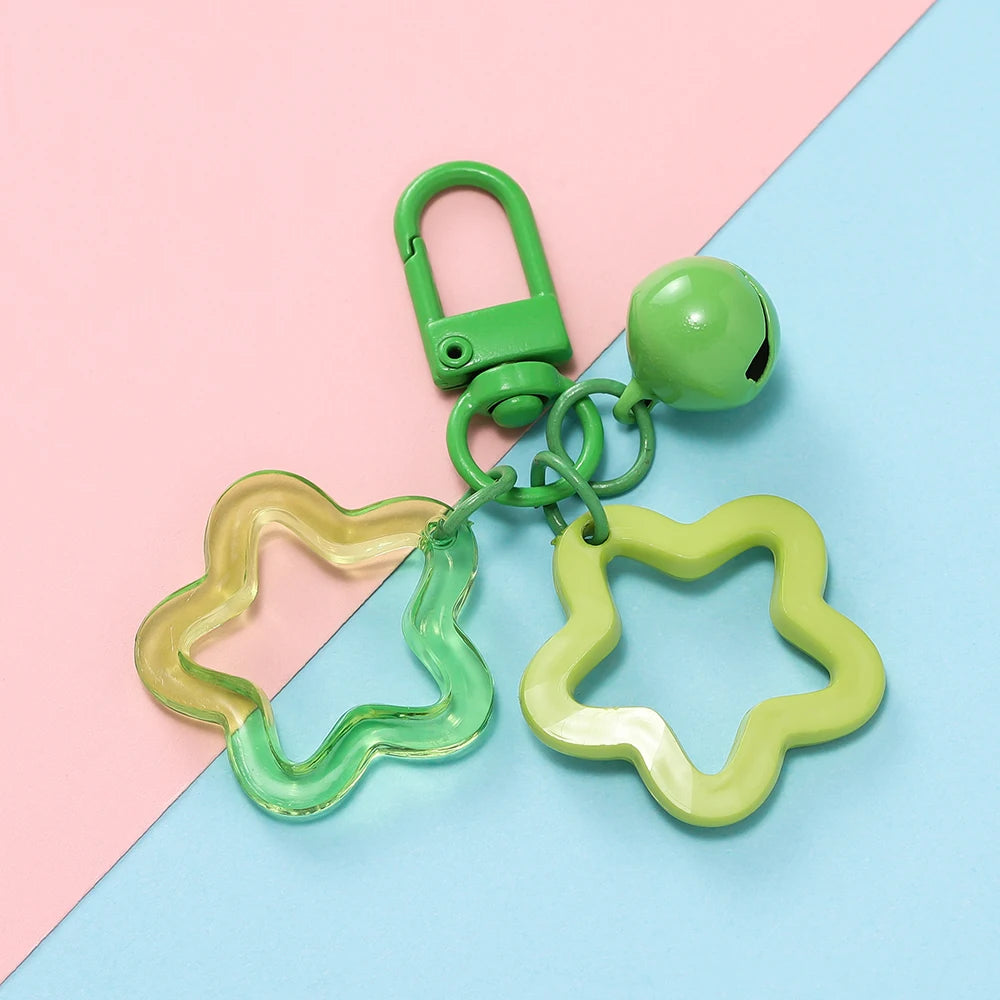 1pc Acrylic Star Keychains with Small Bell Shaped Hollow Pentagram Pendants for Gift Phone Pendants Jewelry Accessories