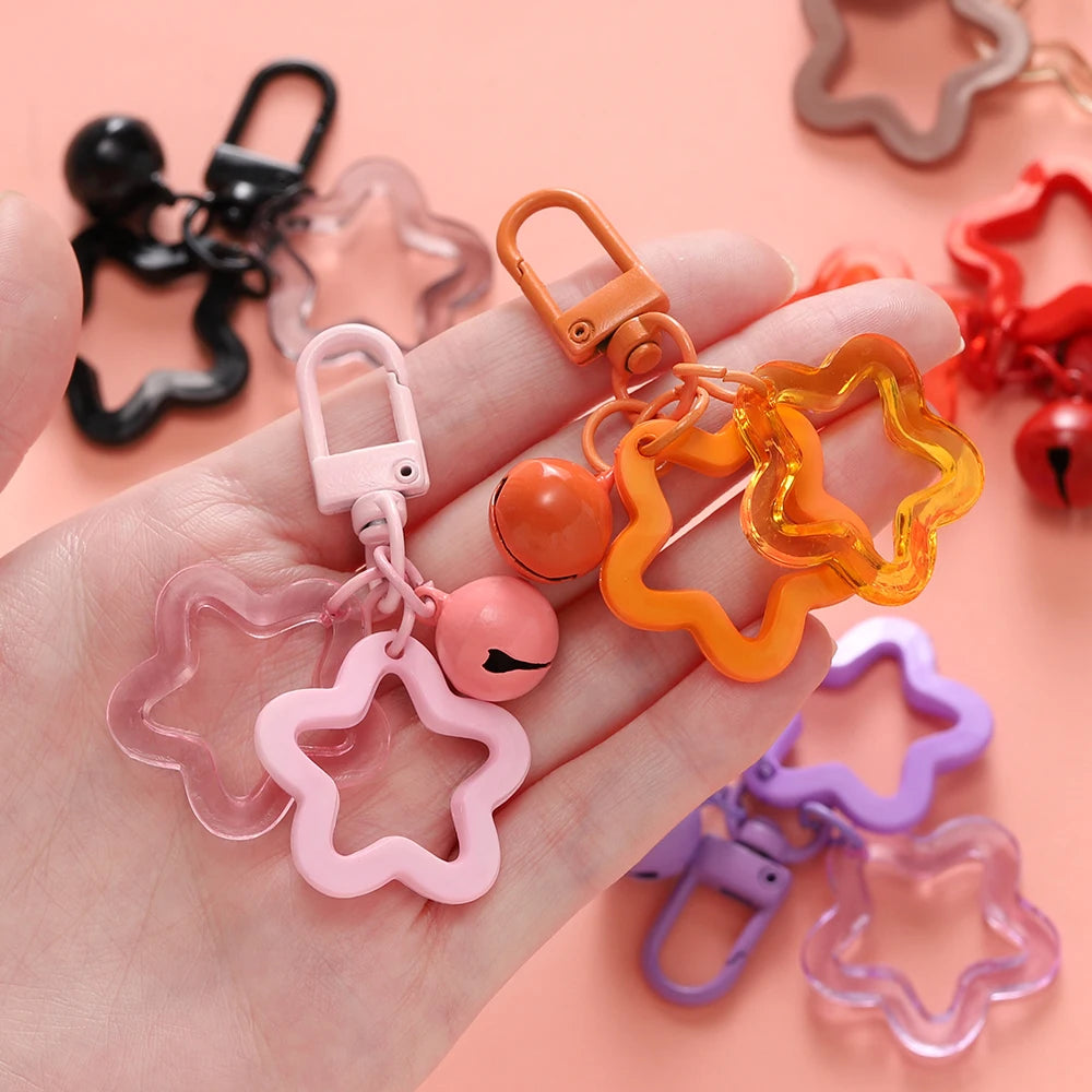 1pc Acrylic Star Keychains with Small Bell Shaped Hollow Pentagram Pendants for Gift Phone Pendants Jewelry Accessories