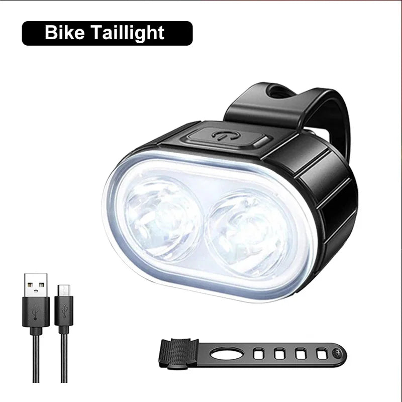 Bicycle Front & Rear Light Set Rechargeable LED Headlight Taillight Portable Floodlight for Mountain Road Biking Night Riding